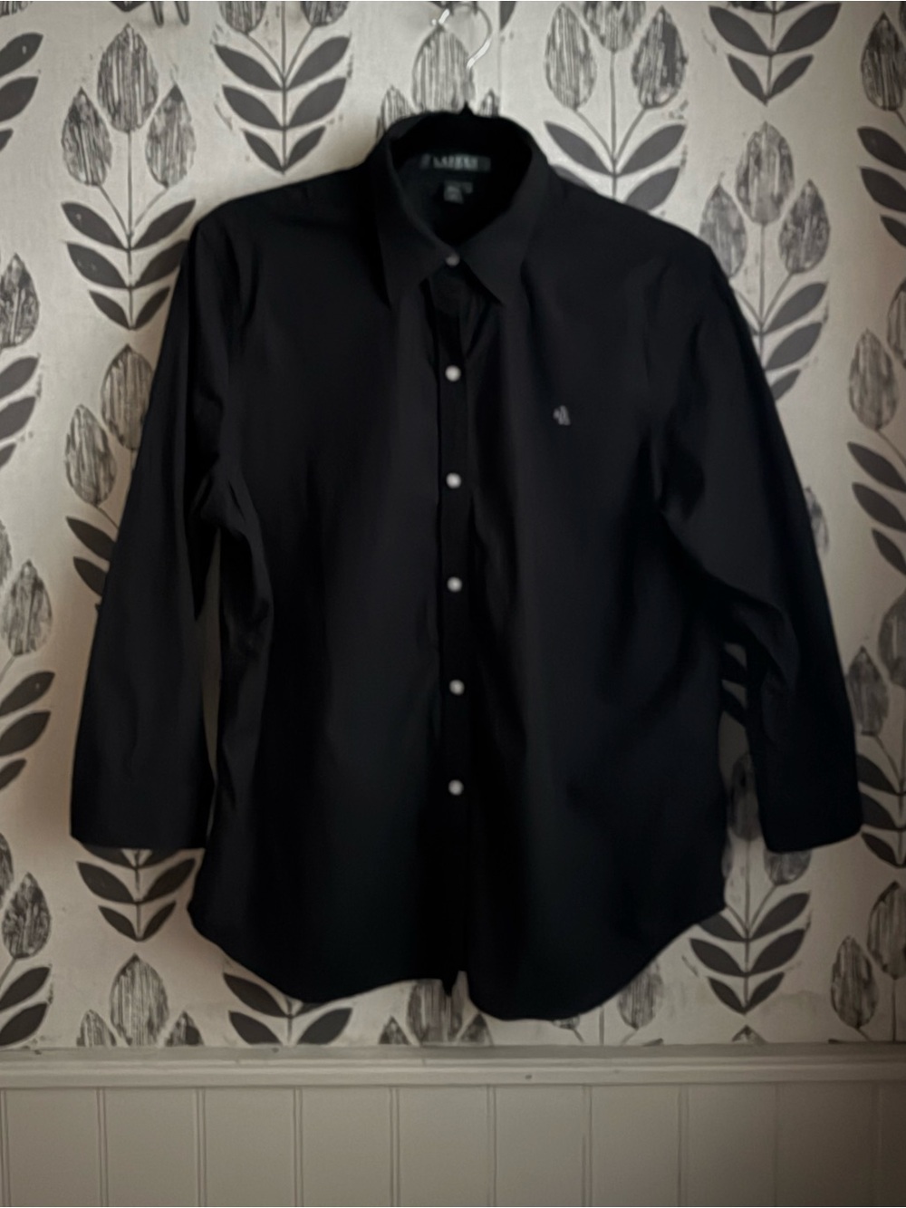 Lauren by Ralph Lauren Black Button-Down Collared Blouse Classic Black